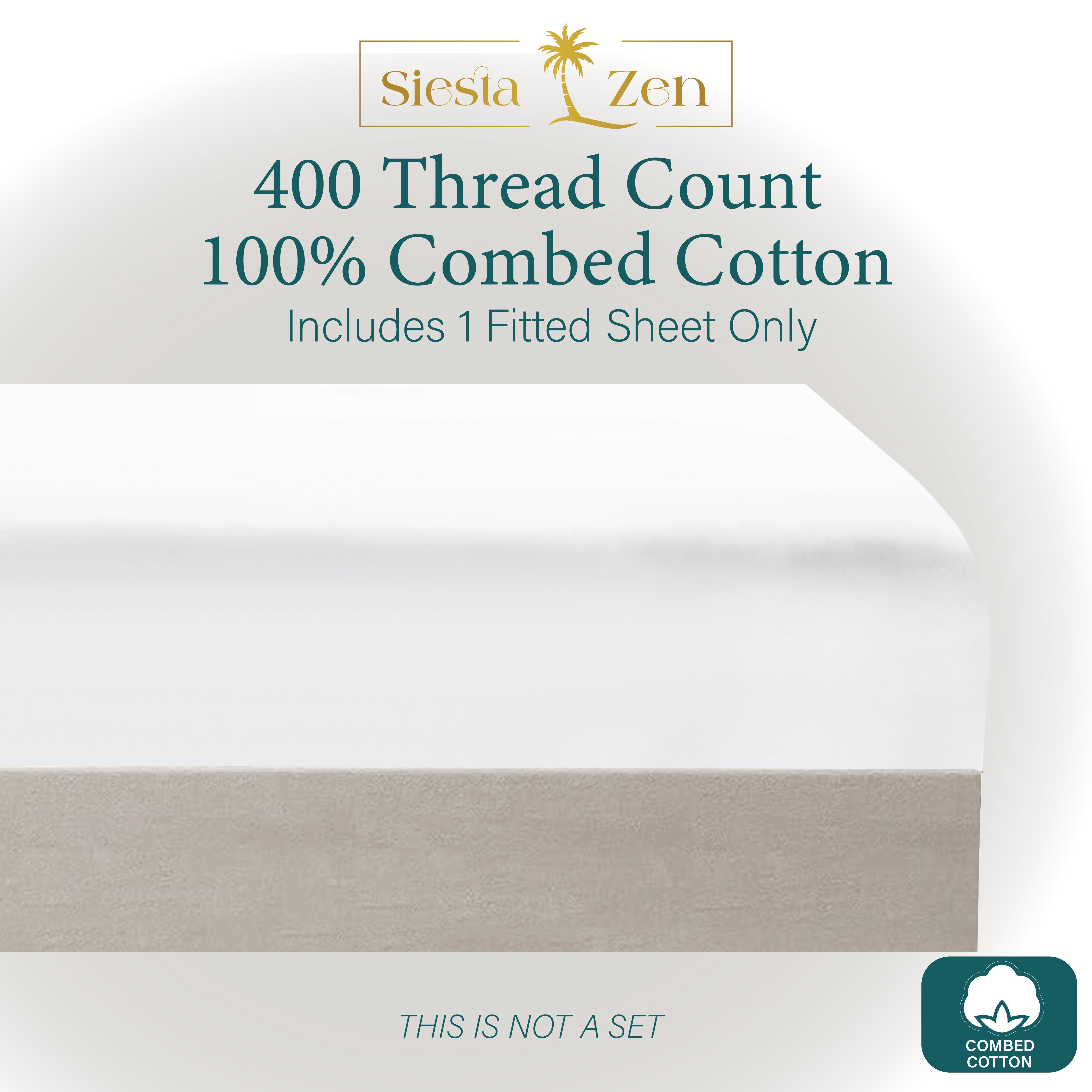 100% Combed Cotton Sateen 400 Thread Count Fitted Sheet 40cm Deep Pocket Breathable & Lightweight Luxury Bedding  Hotel Quality Summer Bed Sheet