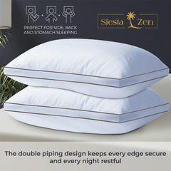 Hotel Quality Hollow-Fiber Filled Pillows (Pack of 2) – Plush Down-Alternative, Breathable, Hypoallergenic, Medium-Firm Support, Quick Bounce-Back, Double Piping Standard Pillows