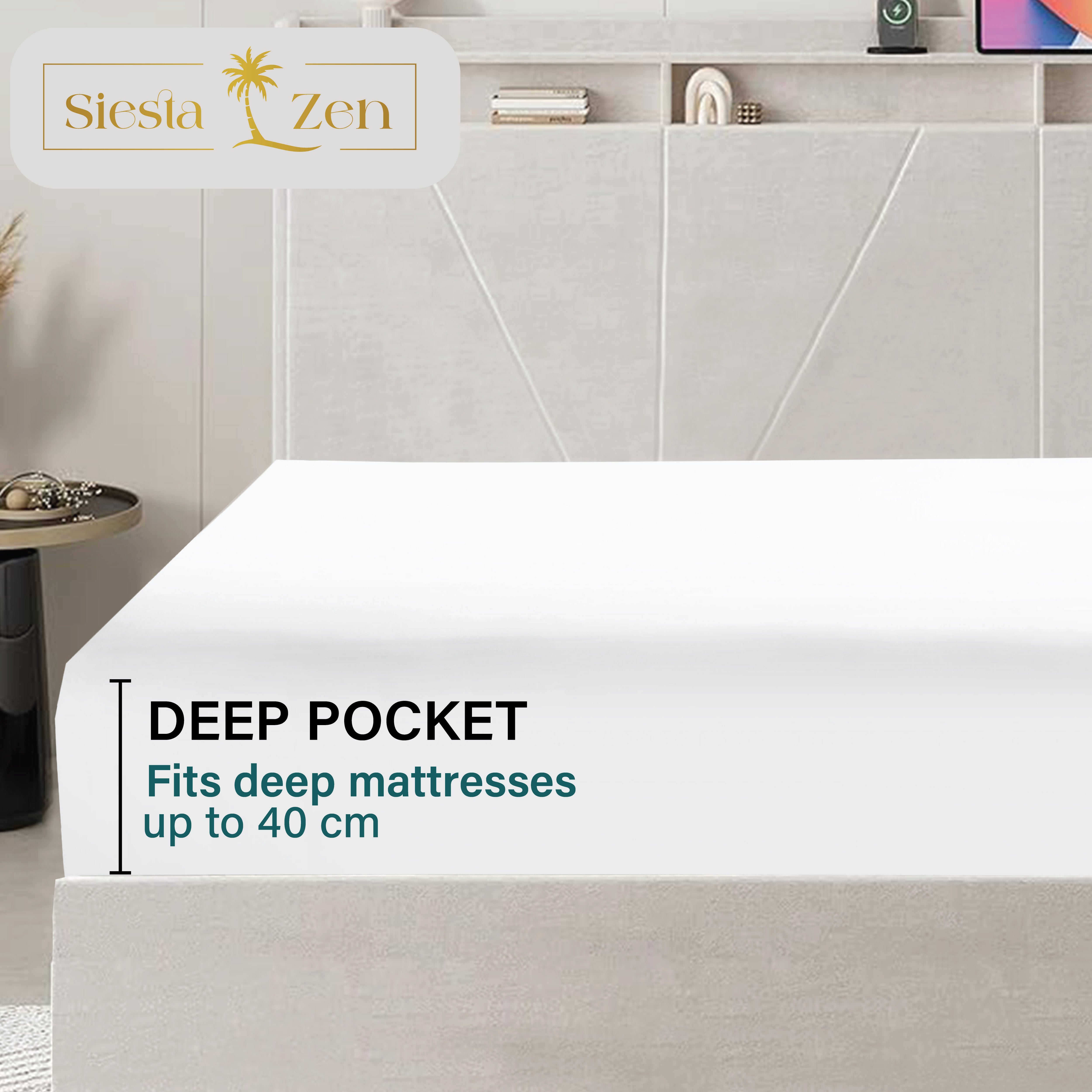 100% Combed Cotton Sateen 400 Thread Count Fitted Sheet 40cm Deep Pocket Breathable & Lightweight Luxury Bedding  Hotel Quality Summer Bed Sheet