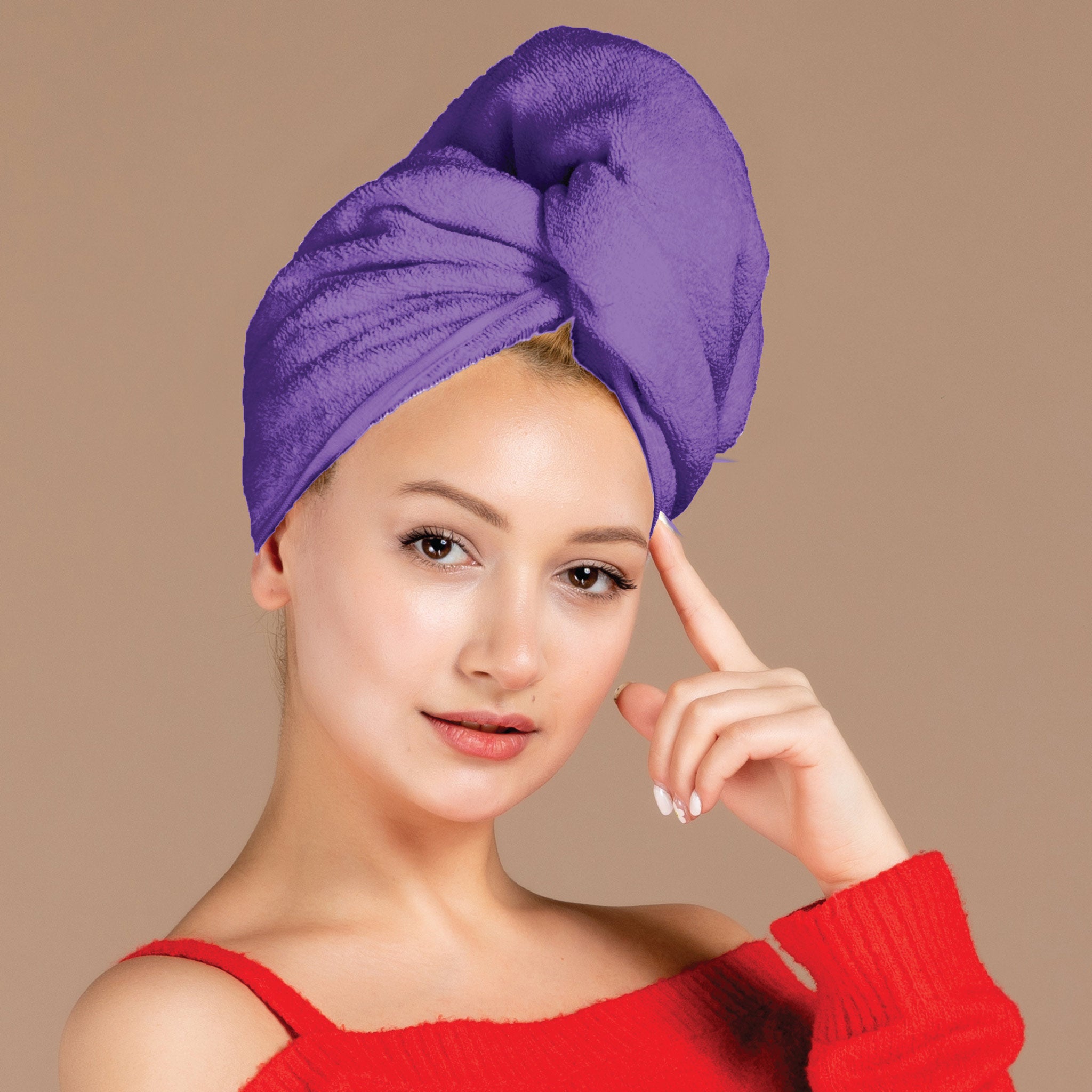 Siesta Zen Premium Combed 100% Cotton Hair Drying Towel Ultra Soft Quick-Dry Turban with Easy Button, Frizz-Free Wrap for Women & Kids, Super Absorbent for Curly, Long & Thick Hair