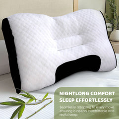 Gentle Cervical Bamboo Air Flow Neck Support Pillow Filled with Virgin Hollowfiber Odorless, Ergonomic Contour Design for Neck & Spine Alignment Soft, Hypoallergenic (Standard Size, Pack of 1 Pillow)