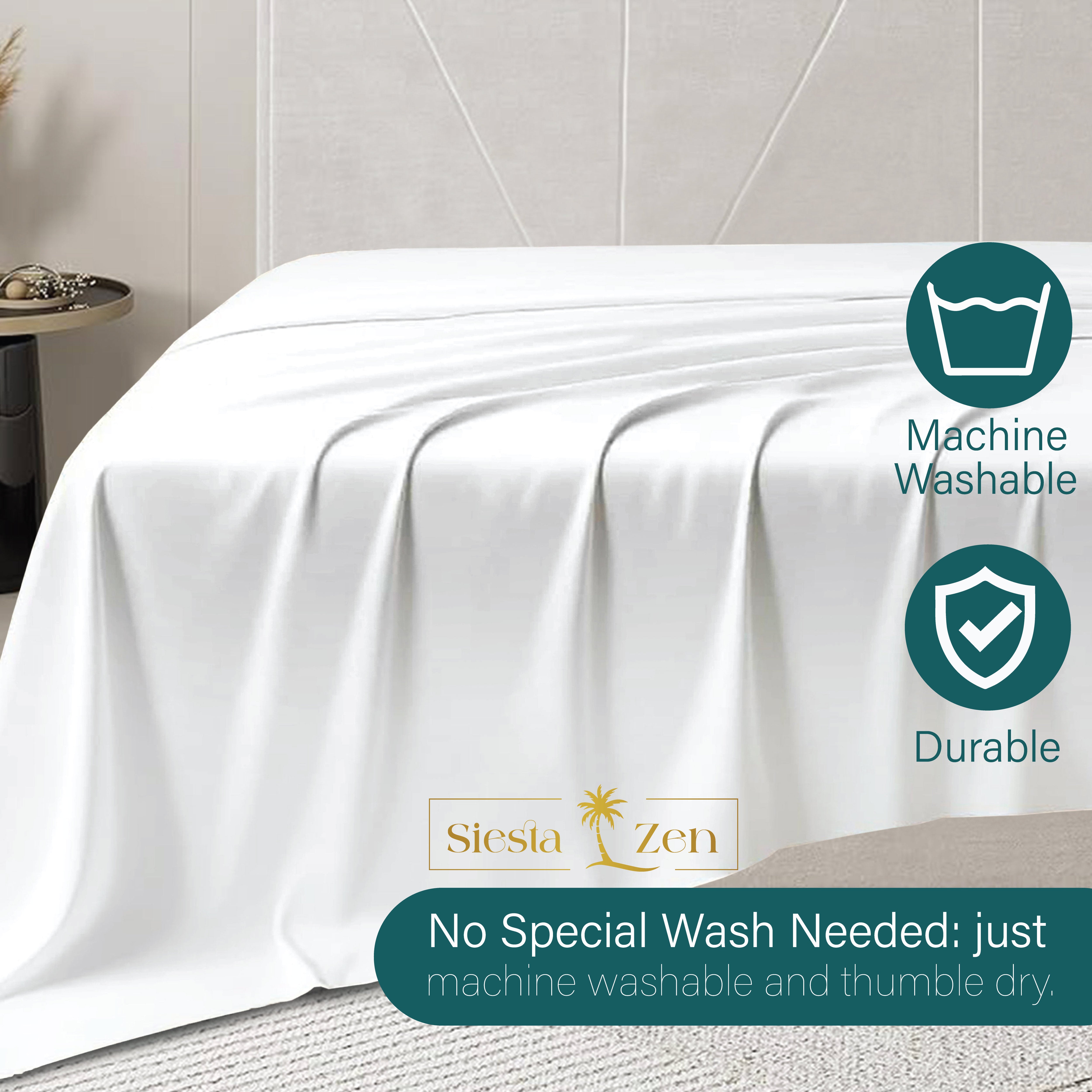 100% Cotton Sateen 400 Thread Count Flat Bed Sheet  Soft & Breathable Luxury Top Sheet Wrinkle-Resistant Hotel Bedding Smooth Finish & Easy Care