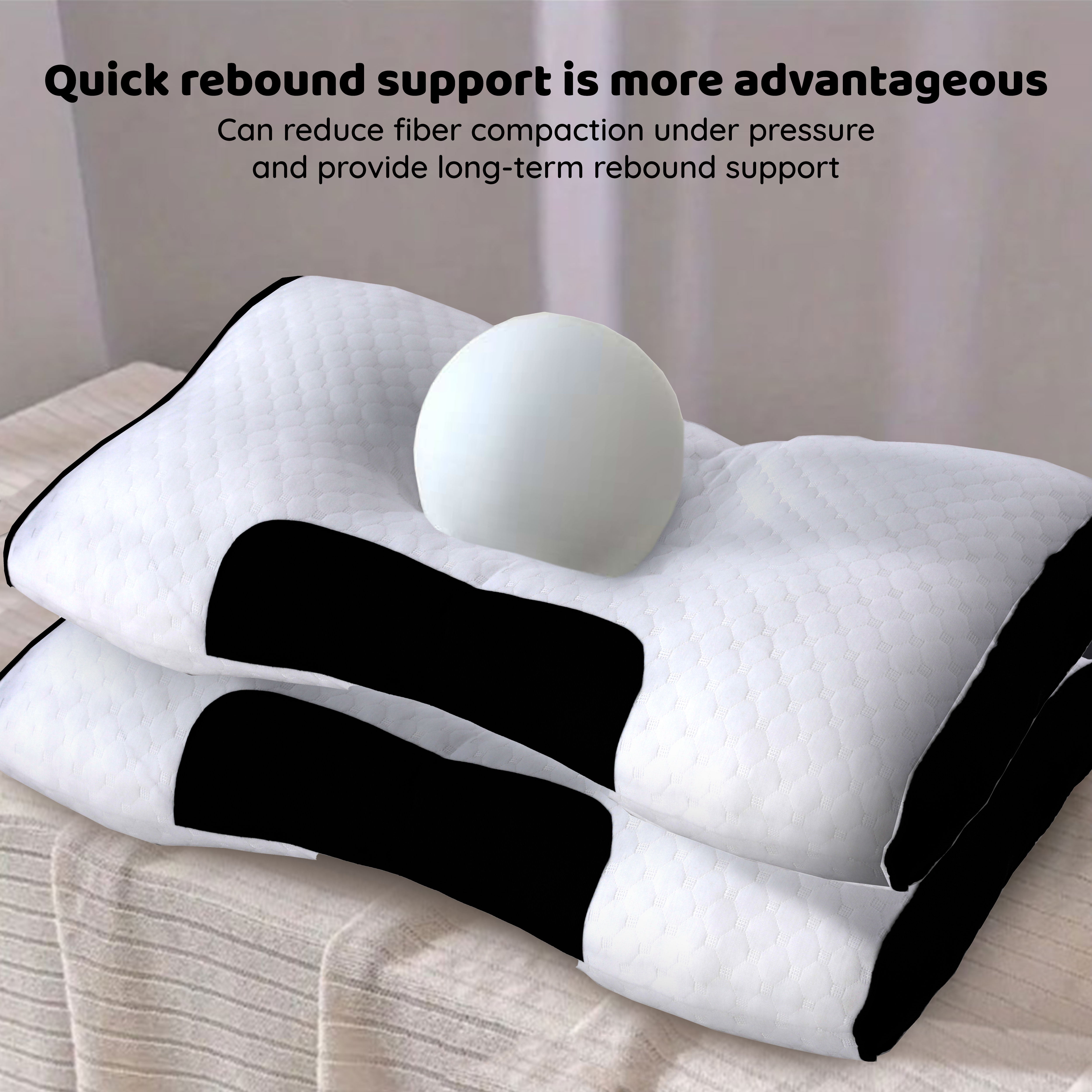 Bamboo Filled Pillow (Pack of 2) Standard Size Ergonomic Bed Pillows with Zipper, Virgin Hollow Fiber, Hypoallergenic, Breathable, Cervical Neck Support for Side Sleepers (2, White/AirFlow)