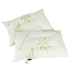 Ultimate Sleep Bamboo Filled Pillow (Pack of 2) Standard Size Ergonomic Bed Pillows with Zipper, Virgin Hollowfiber Fill, Hypoallergenic, Breathable, Cervical Neck Support for Side Sleepers (2, Green)